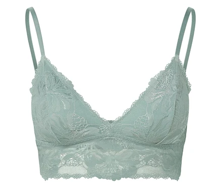 Brassière en dentelle bleu clair à fines bretelles.