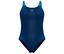 Maillot de bain bleu marine avec bretelles bleues et bandes décoratives sur les côtés.