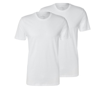 Deux t-shirts blancs sont superposés, le t-shirt avant étant légèrement décalé.