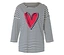 T-shirt rayé à manches longues avec un imprimé coeur rouge.