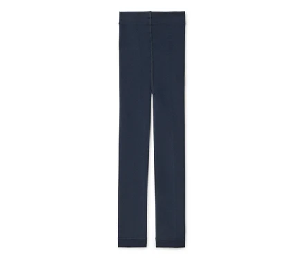 Legging bleu foncé, posé à plat sur un fond blanc.