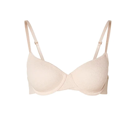 Soutien-gorge balcon beige clair avec motif discret.