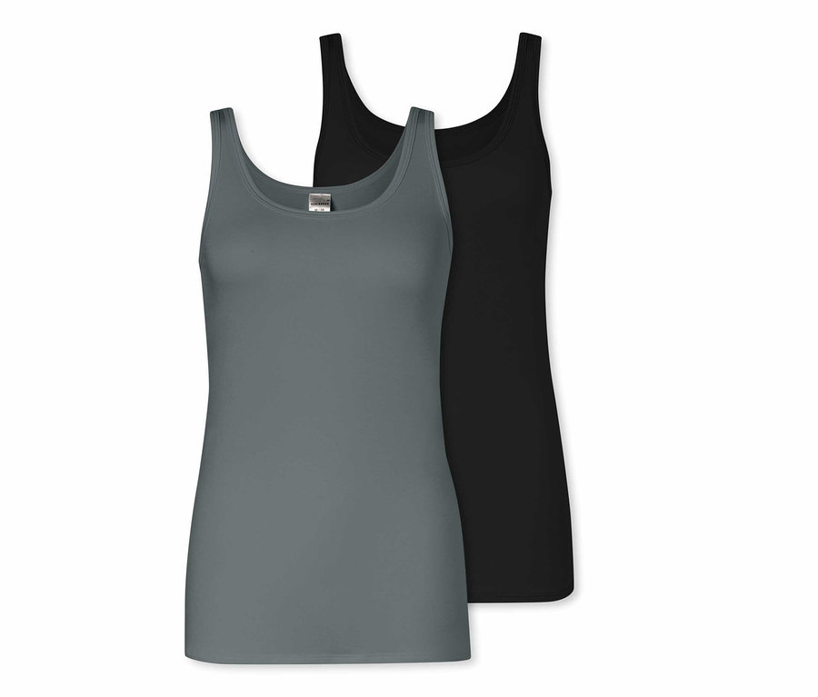 Deux tops à bretelles SCHIESSER, un gris et un noir.
