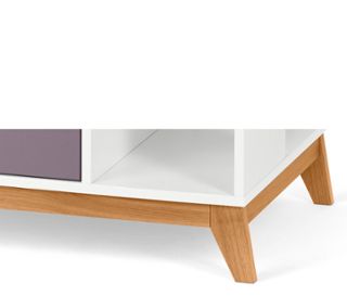 Commode et support blancs<br>Tiroir 1x blanc, 2x rose<br>Piètement en chêne naturel