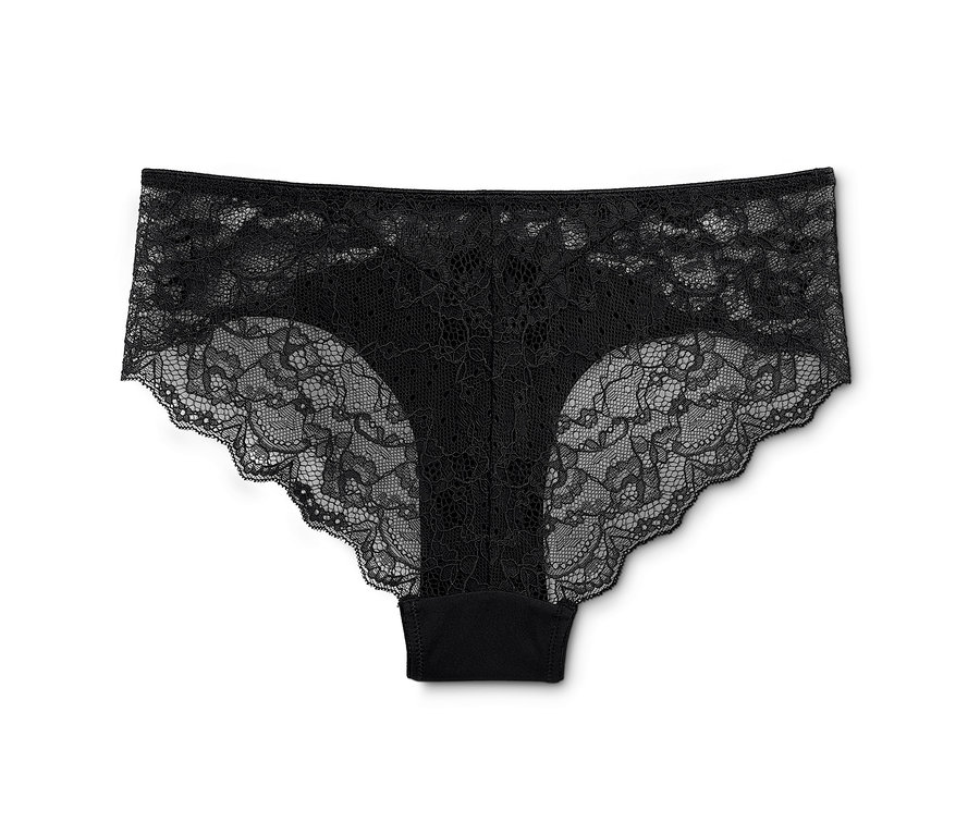 Un slip brésilien noir, faisant partie d'un ensemble de 2, est posé sur un fond blanc.