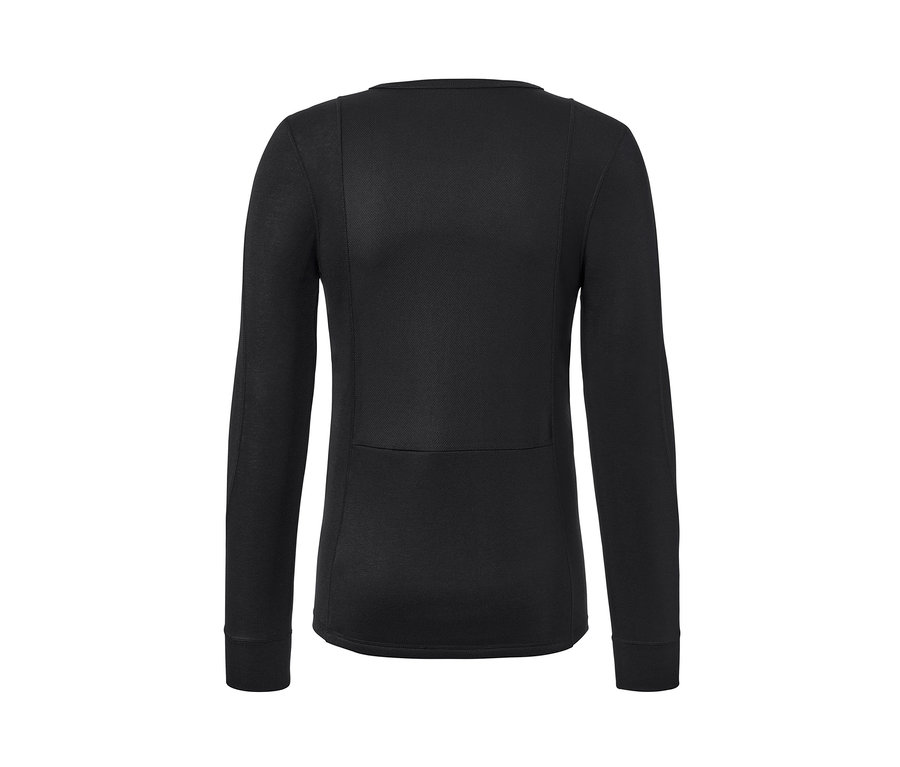 Vue détaillée de l'arrière des sous-vêtements thermiques fonctionnels noirs.