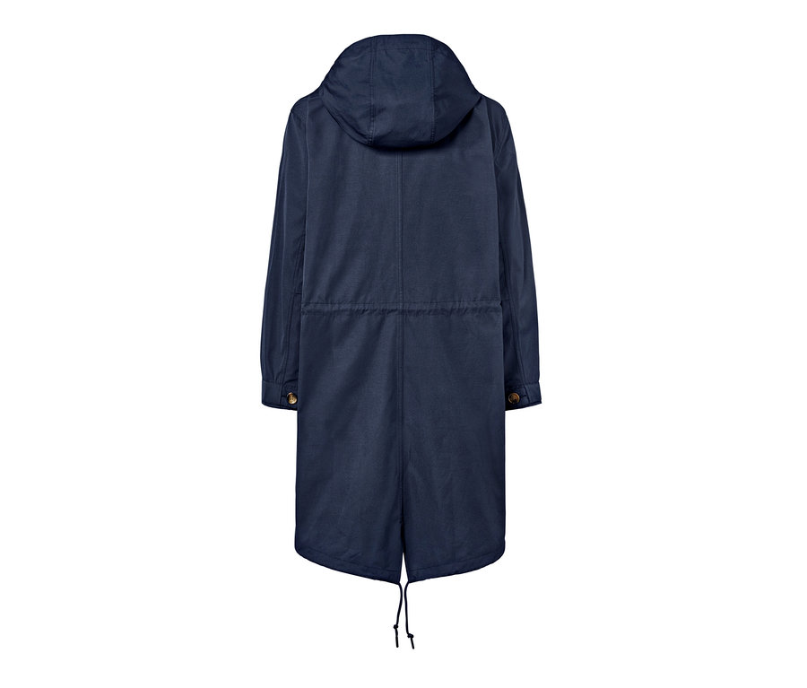 Parka à capuche bleu marine vue de dos.