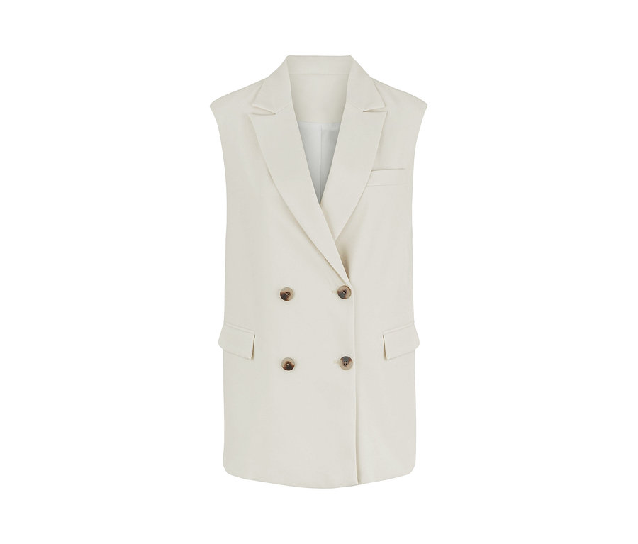 Un veste blazer beige avec boutons.