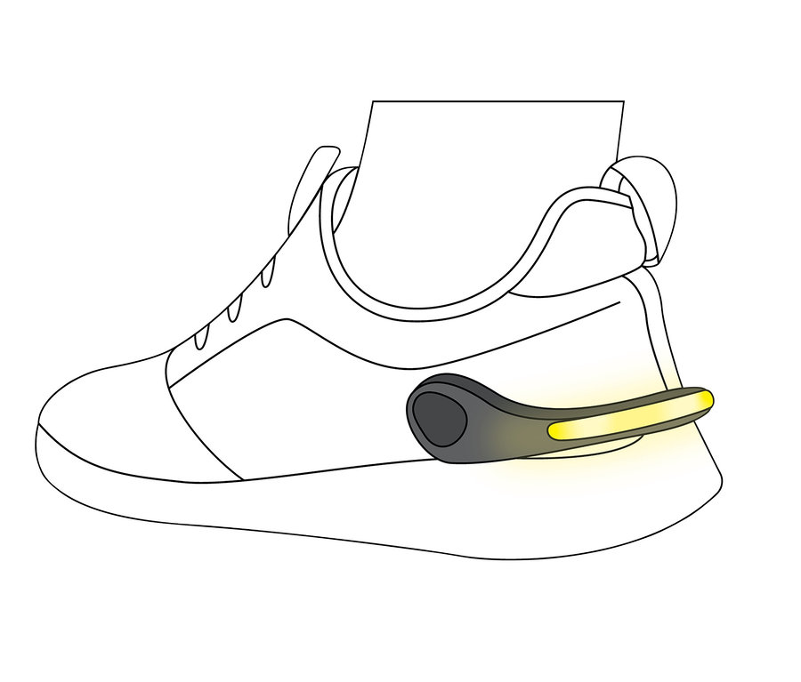 Schéma d'une chaussure avec 2 clips pour chaussures à LED.
