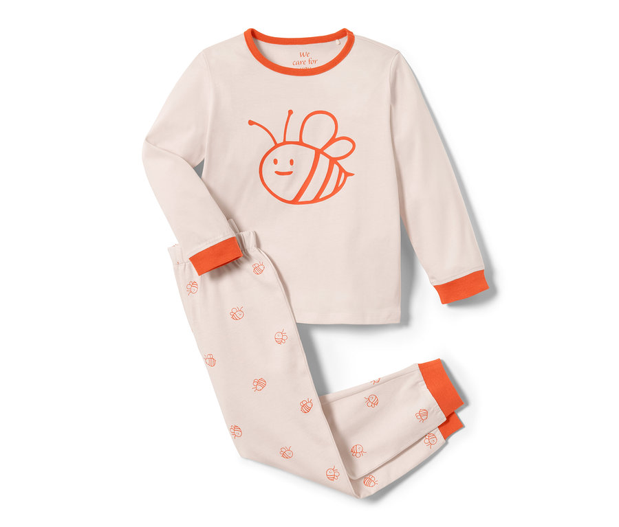 Deux pyjamas pour tout-petits, rose et bleu, avec motif abeille.