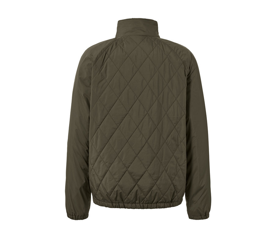 Vue arrière d'une veste coupe-vent matelassée en losanges.