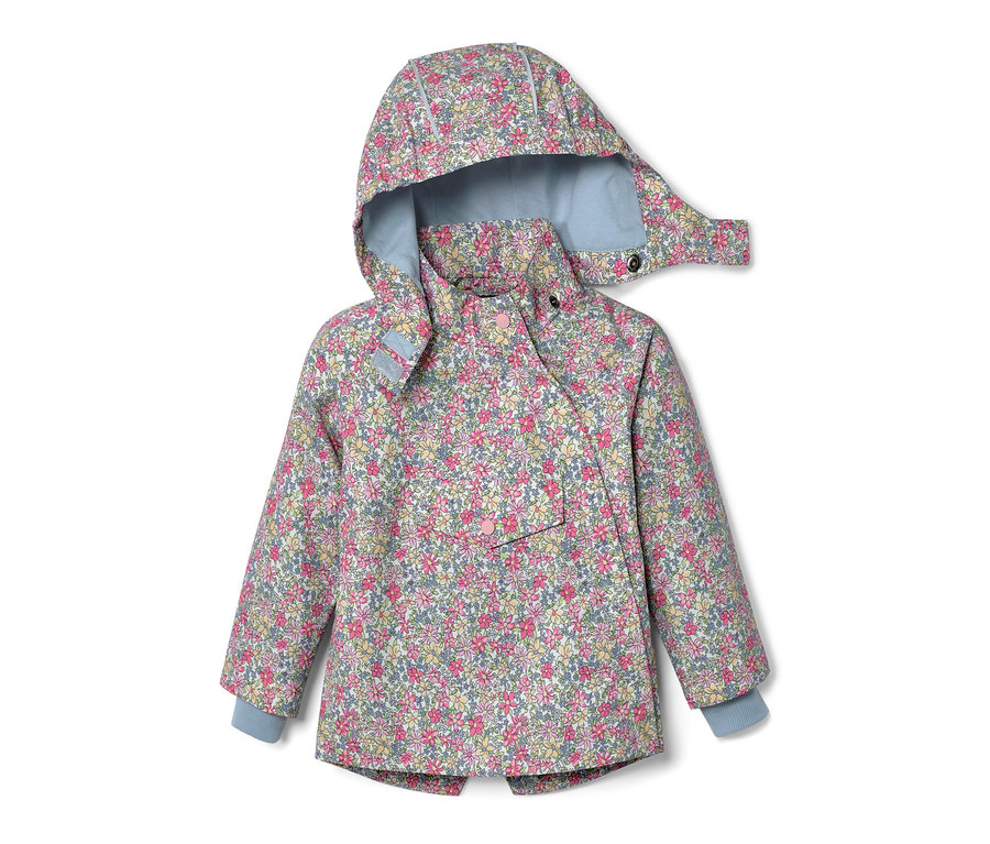 Veste de pluie pour enfant avec un imprimé floral.