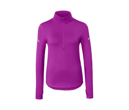 T-shirt technique thermique, rose baie fluo à manches longues et fermeture éclair au col.