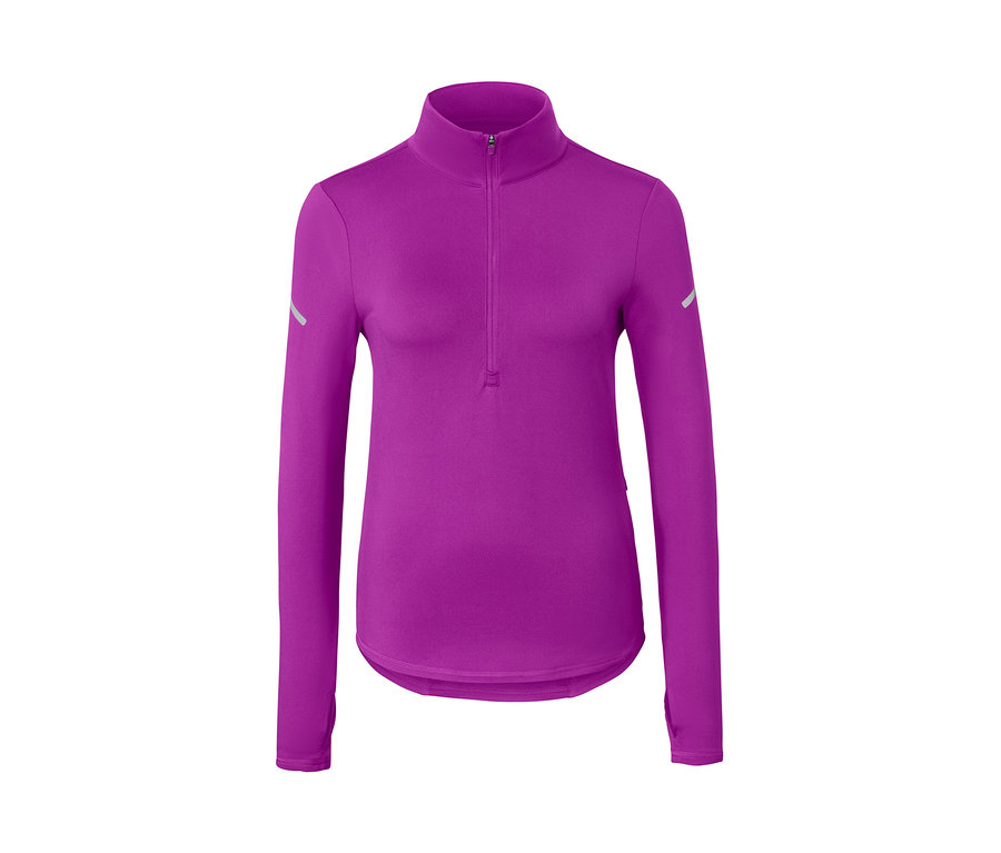 T-shirt technique thermique, rose baie fluo à manches longues et fermeture éclair au col.