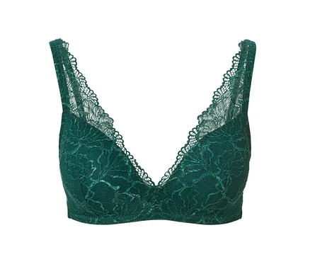 Soutien-gorge à coques souples vert en dentelle.