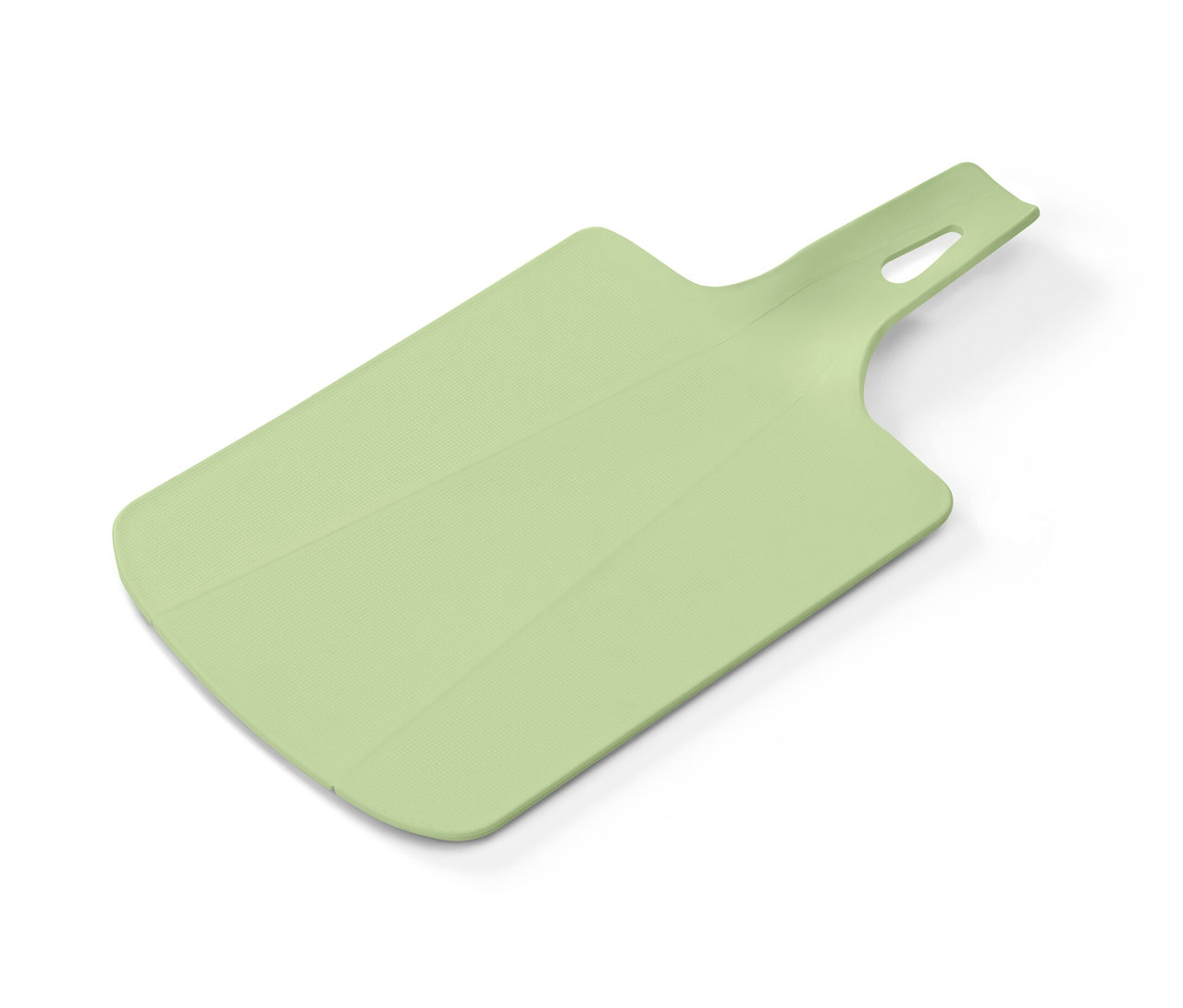 Planche à découper pliable verte sur fond blanc.