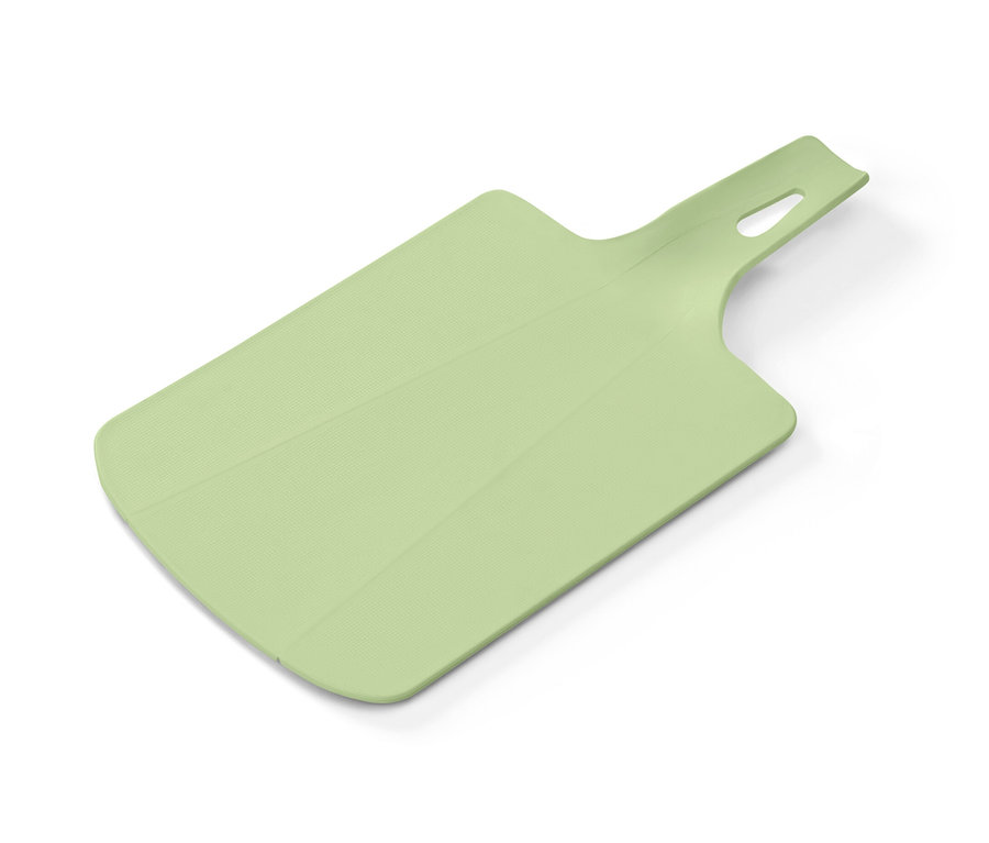 Planche à découper pliable verte sur fond blanc.