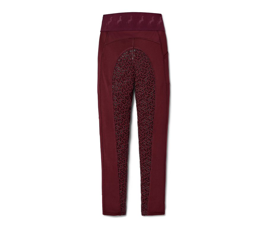 Collant d'équitation rouge avec assise anti-dérapante intégrale pour enfant.
