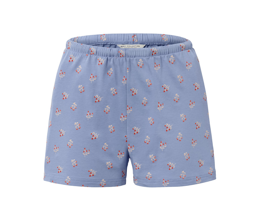 Short bleu à motif floral.