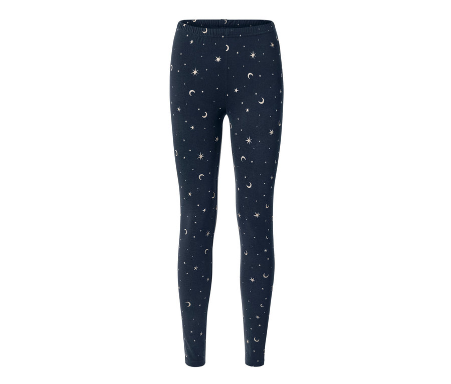 Legging douillet bleu marine à motif étoiles et lunes.