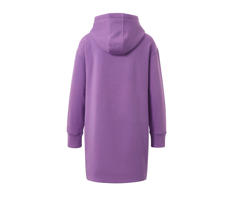 Vue arrière d'un sweatshirt long à capuche.