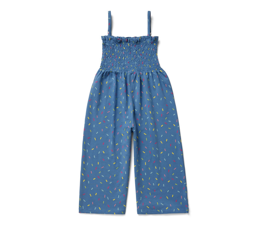 Combinaison bleue longueur 7/8 avec motif coloré.