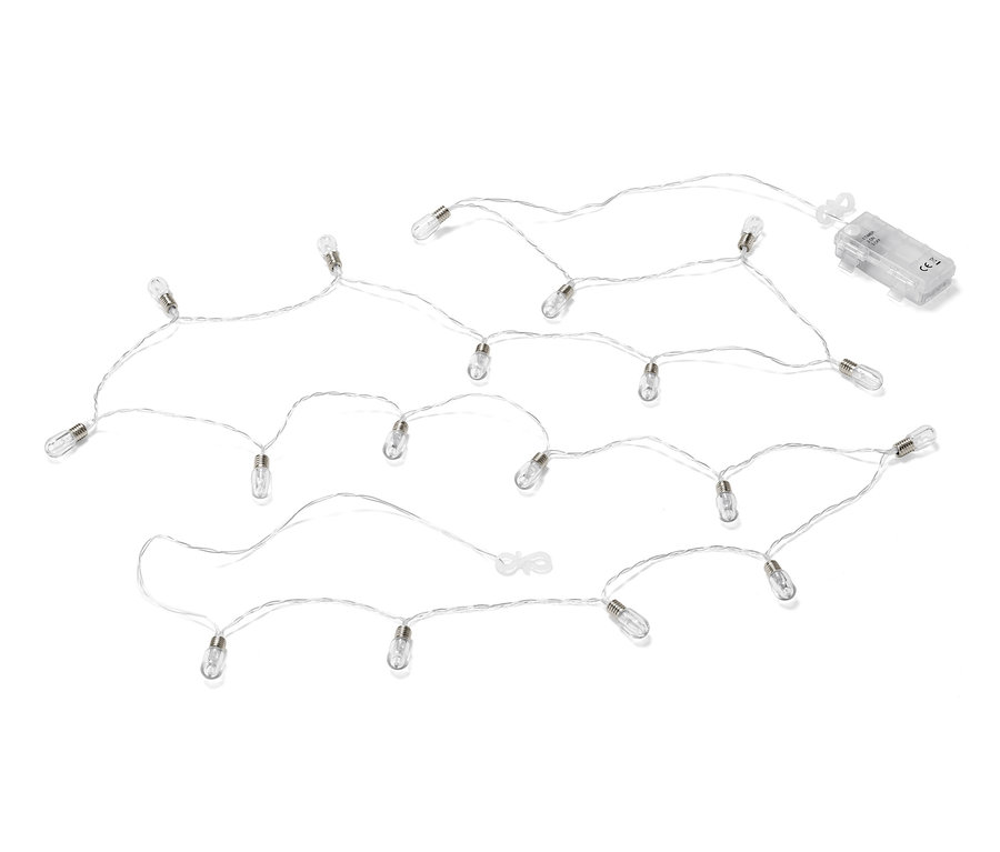 Guirlande lumineuse à LED avec mini-ampoules sur fond blanc.