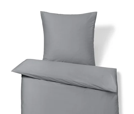 Parure de lit en satin de coton gris de taille standard et grande taille.