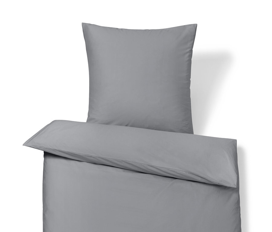 Parure de lit en satin de coton gris de taille standard et grande taille.