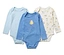 Trois bodys bleus pour bébé avec fonction évolutive.