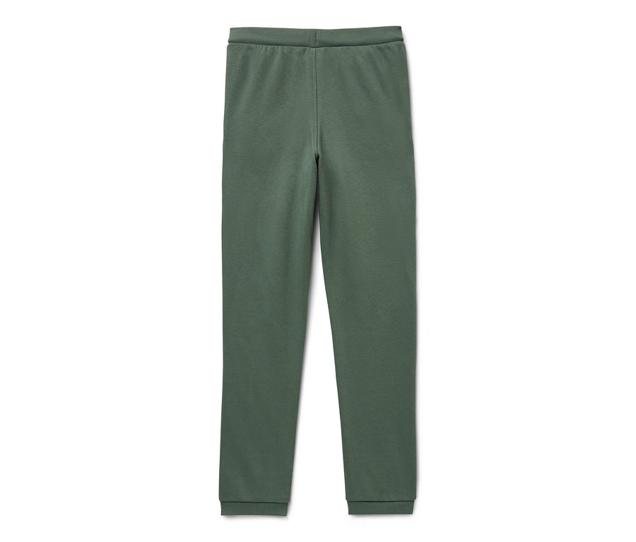 Pantalon de survêtement vert pour enfant sur fond blanc.