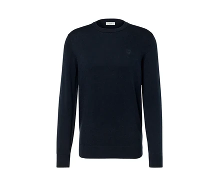 Pull bleu foncé à encolure ronde.