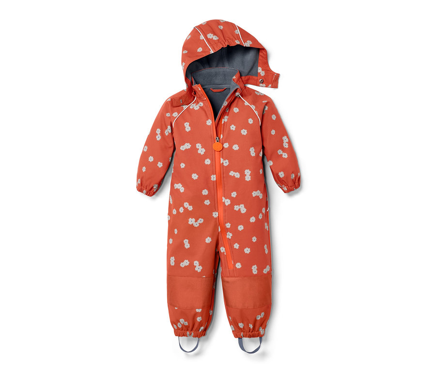 Combinaison softshell orange pour enfant avec motif floral.