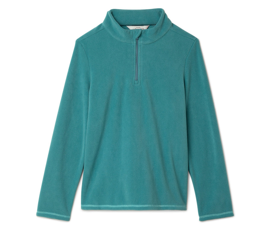 Haut en polaire turquoise à manches longues avec un court zip.