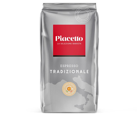 Paquet d'Espresso Tradizionale Piacetto – 1 kg, en grains.