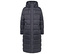 Long manteau matelassé à capuche en gris foncé.
