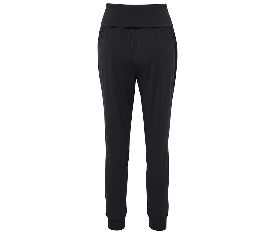 Pantalon de jogging noir avec taille haute et chevilles élastiquées.