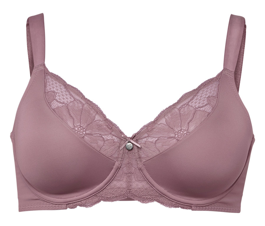 Soutien-gorge mauve avec dentelle et nœud.
