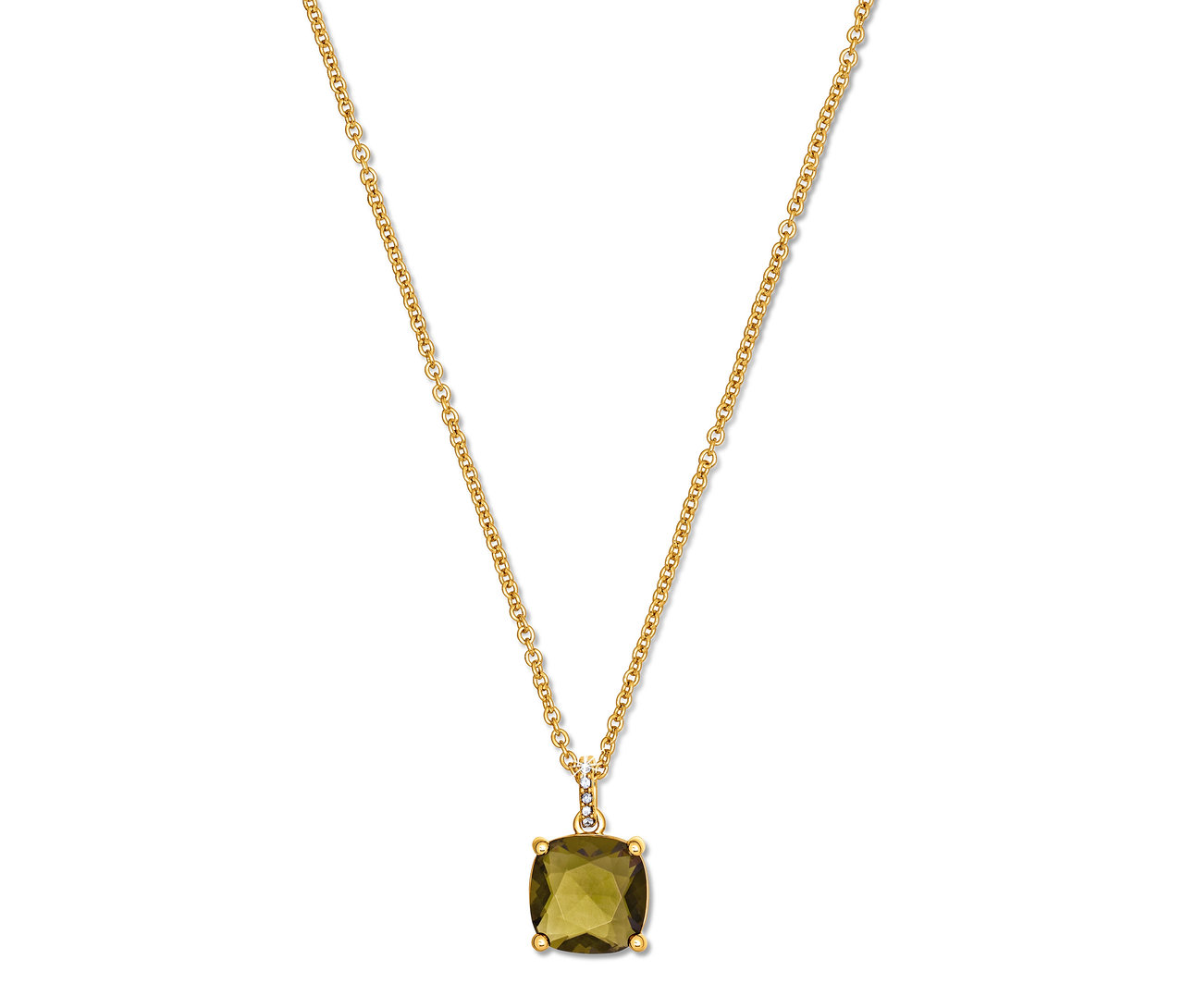 Collier en or avec une pierre carrée vert olive.