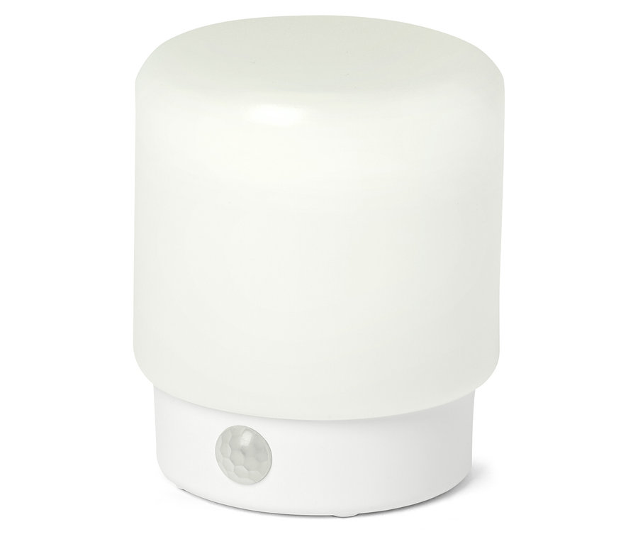 Une minilampe LED multifonction blanche à détecteur de mouvement.