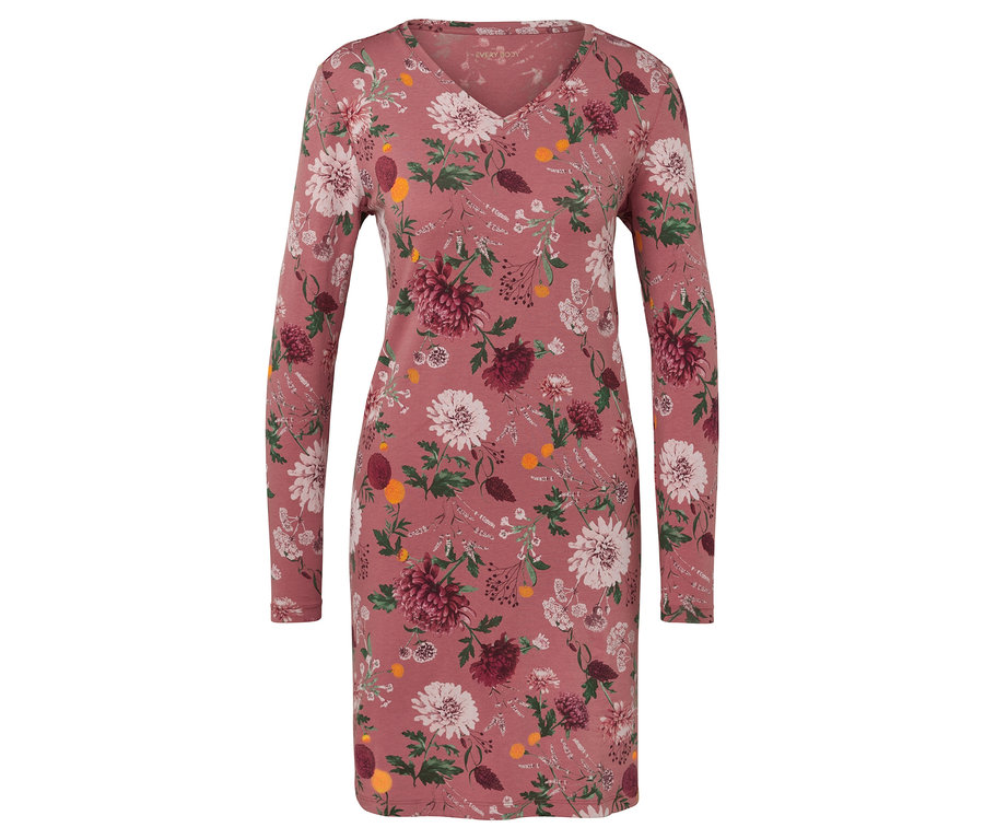 Robe rose à fleurs à manches longues et col en V.