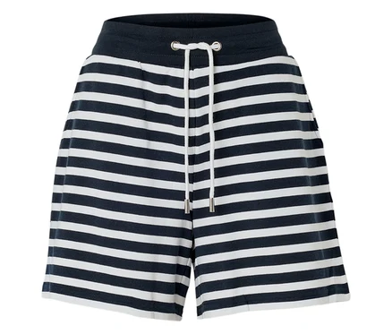 Short rayé marine et blanc avec cordon de serrage.