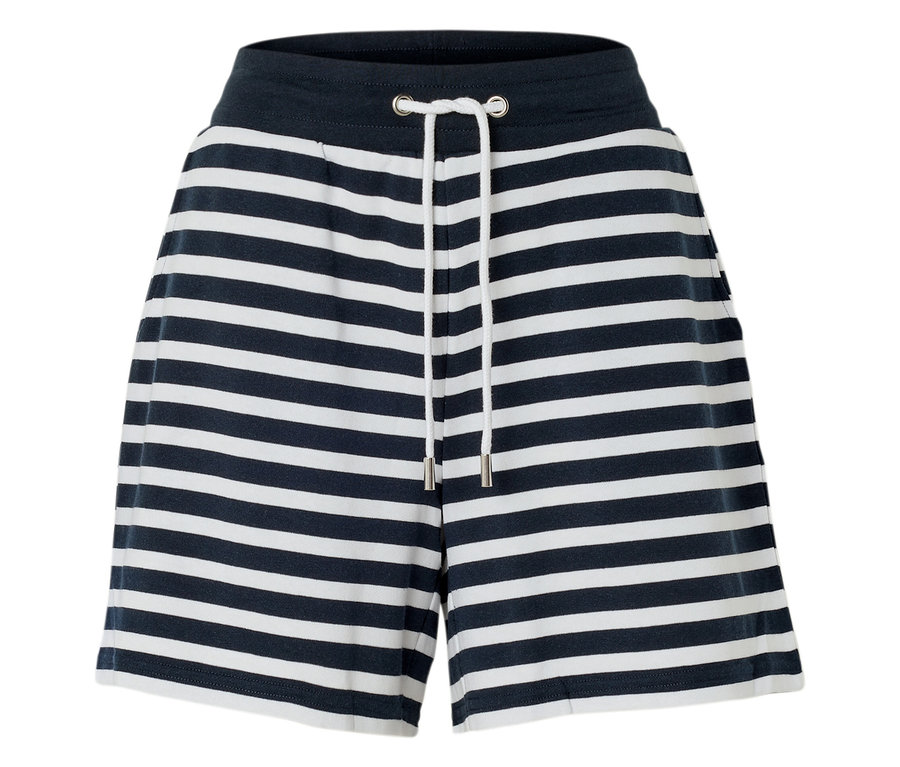Short rayé marine et blanc avec cordon de serrage.