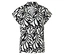 Chemise à manches courtes noire et blanche avec motif de feuilles et de points.
