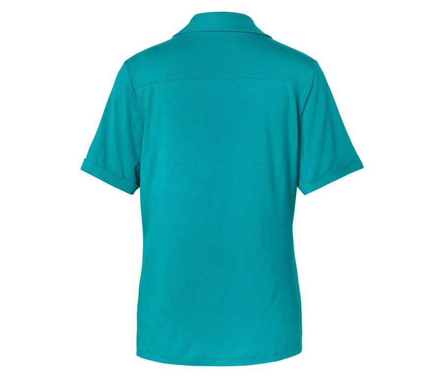 Vue arrière d'un polo turquoise à manches courtes.