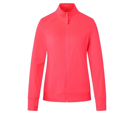 Une veste de survêtement rose vif à fermeture éclair intégrale sur fond blanc.