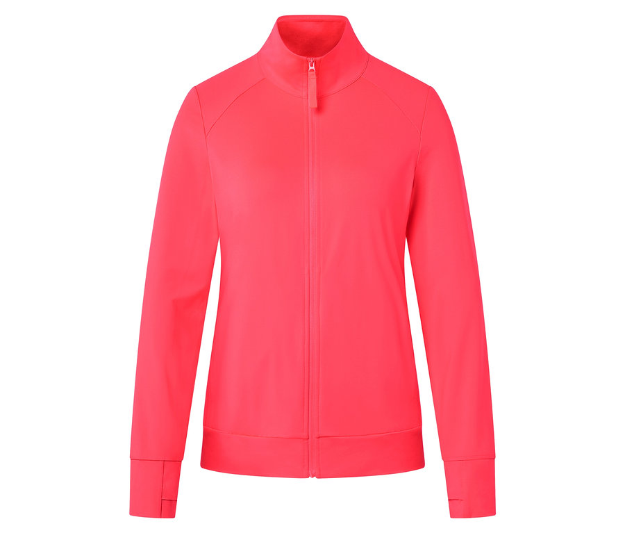 Une veste de survêtement rose vif à fermeture éclair intégrale sur fond blanc.