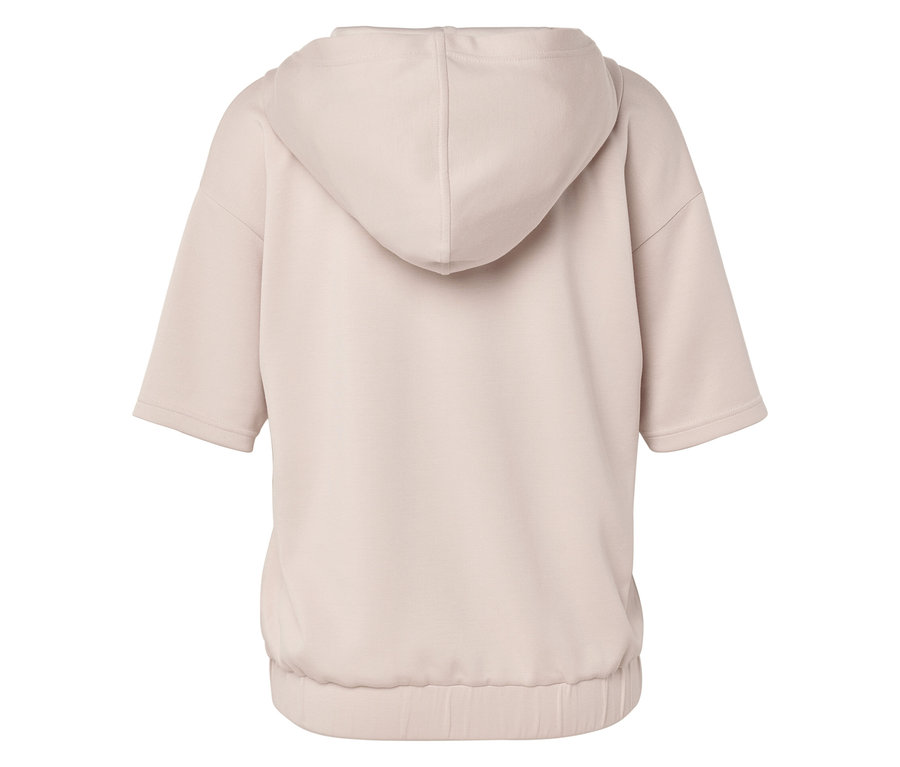 Vue arrière d'un sweat à capuche beige à manches courtes.