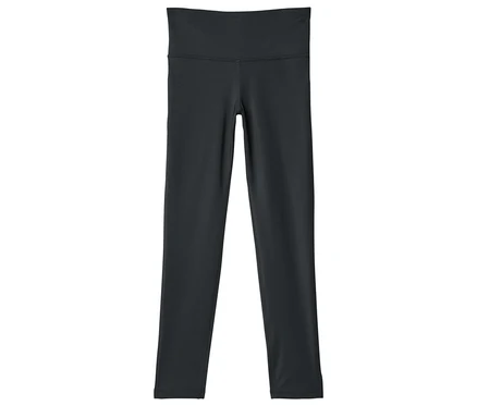 Leggings gris foncé longueur cheville à taille haute posé sur un fond blanc.