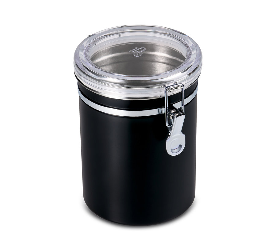 Une boîte à arômes noire avec un couvercle transparent.